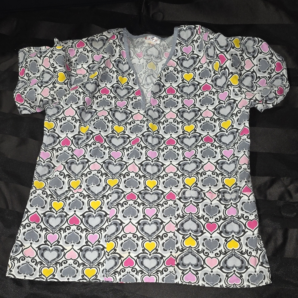 Women's Heart Pattern Pajama Top - Pink, Yellow, Gray